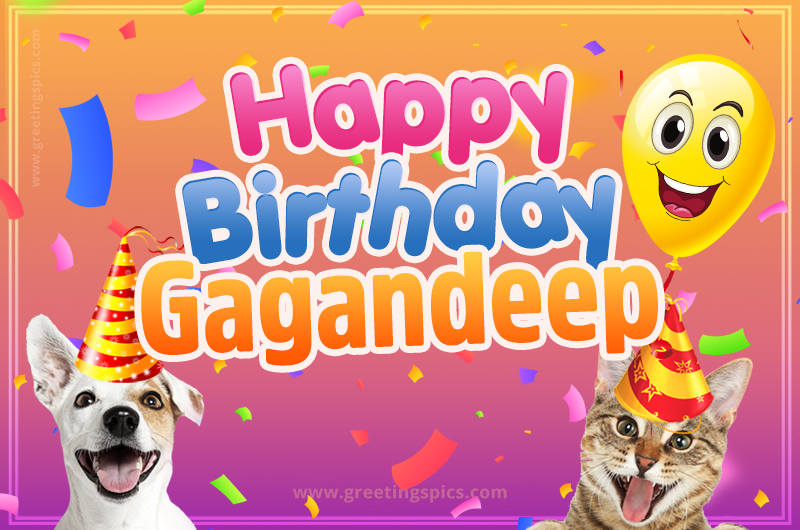 Happy Birthday Gagandeep Funny Image with cat and dog