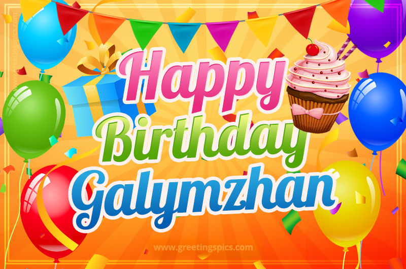 Happy Birthday Galymzhan eCard with gift box and cupcake