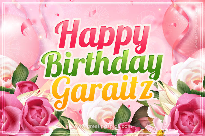 Image with gentle pink background and flowers Happy Birthday Garaitz