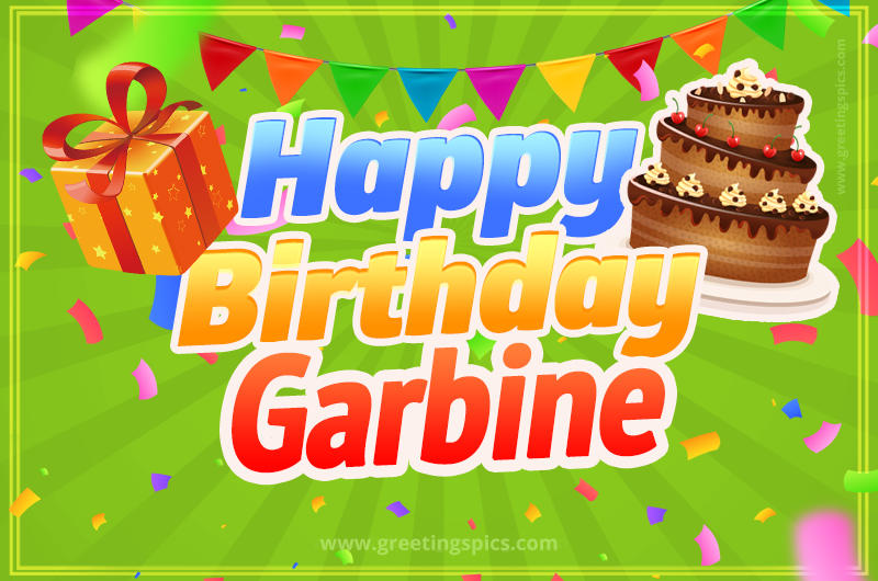 Happy Birthday Garbine picture with flags, chocolate cake and gift box