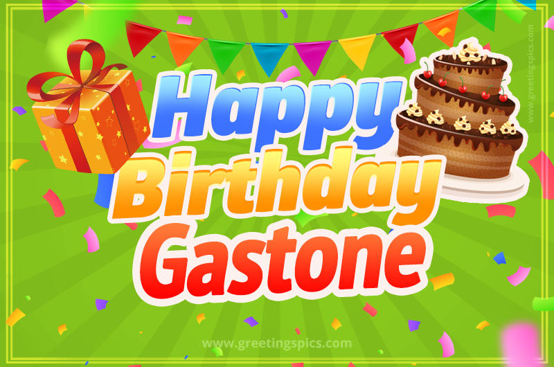 Happy Birthday Gastone picture with flags, chocolate cake and gift box