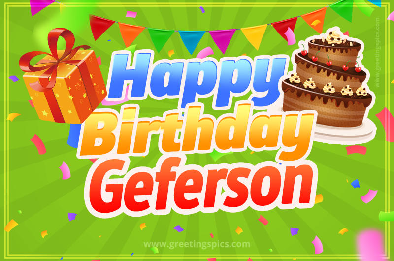 Happy Birthday Geferson picture with flags, chocolate cake and gift box