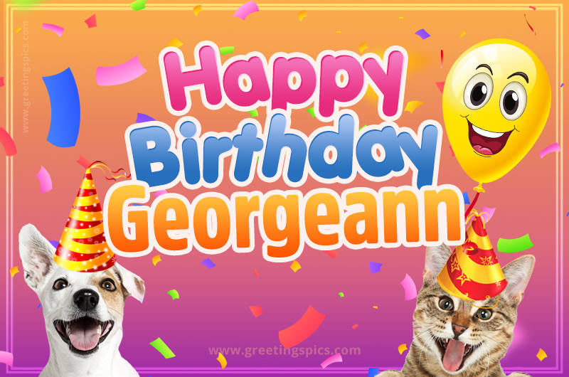 Happy Birthday Georgeann Funny Image with cat and dog