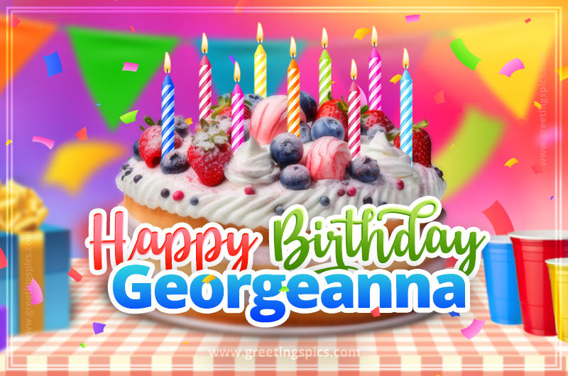 Happy Birthday Georgeanna Colorful Image with fruit cake and candles