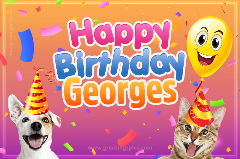 Happy Birthday Georges Funny Image with cat and dog