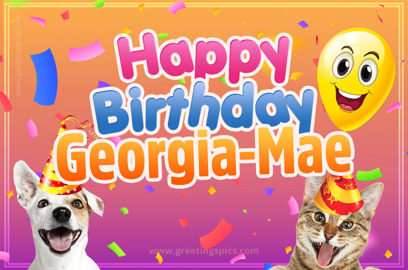 Happy Birthday Georgia-Mae Funny Image with cat and dog