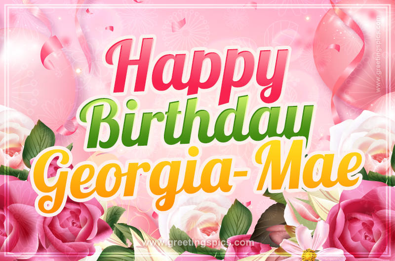 Image with gentle pink background and flowers Happy Birthday Georgia-Mae