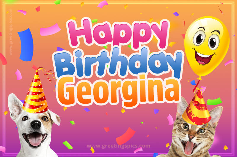 Happy Birthday Georgina Funny Image with cat and dog