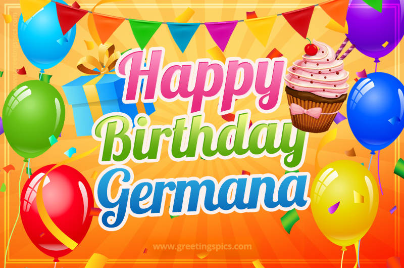 Happy Birthday Germana eCard with gift box and cupcake