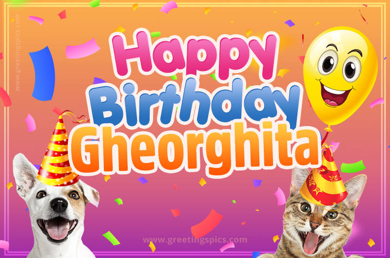 Happy Birthday Gheorghita Funny Image with cat and dog