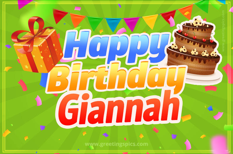 Happy Birthday Giannah picture with flags, chocolate cake and gift box