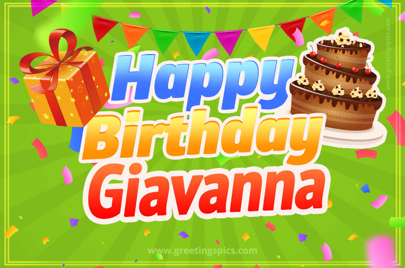 Happy Birthday Giavanna picture with flags, chocolate cake and gift box