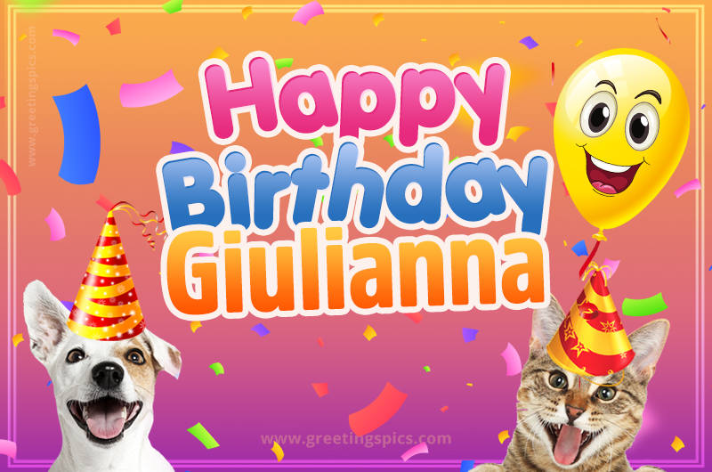 Happy Birthday Giulianna Funny Image with cat and dog