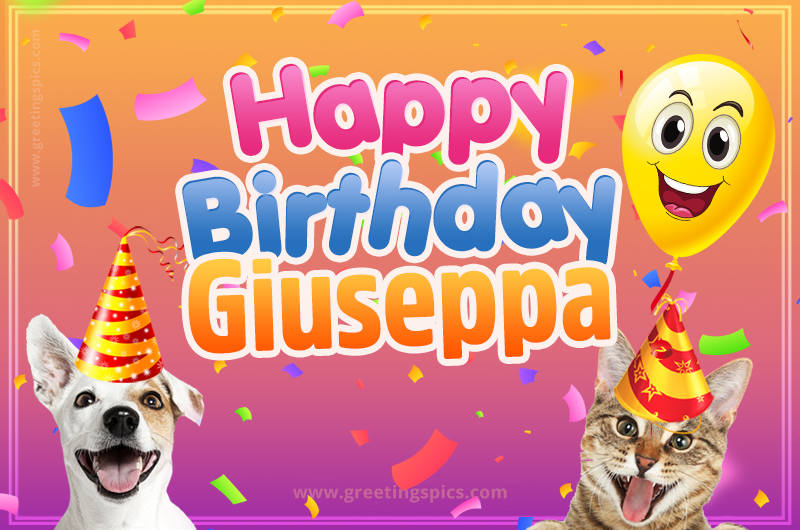 Happy Birthday Giuseppa Funny Image with cat and dog