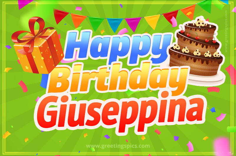 Happy Birthday Giuseppina picture with flags, chocolate cake and gift box