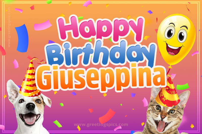 Happy Birthday Giuseppina Funny Image with cat and dog