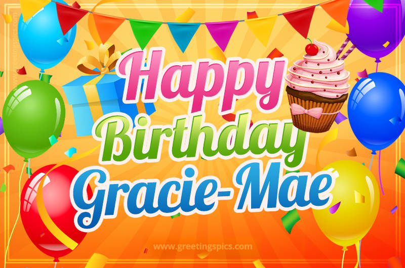 Happy Birthday Gracie-Mae eCard with gift box and cupcake