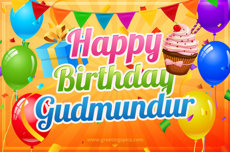 Happy Birthday Gudmundur eCard with gift box and cupcake