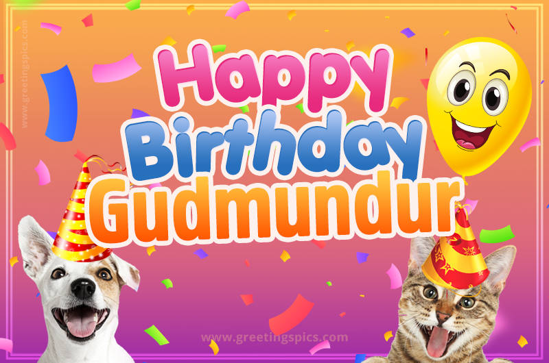 Happy Birthday Gudmundur Funny Image with cat and dog