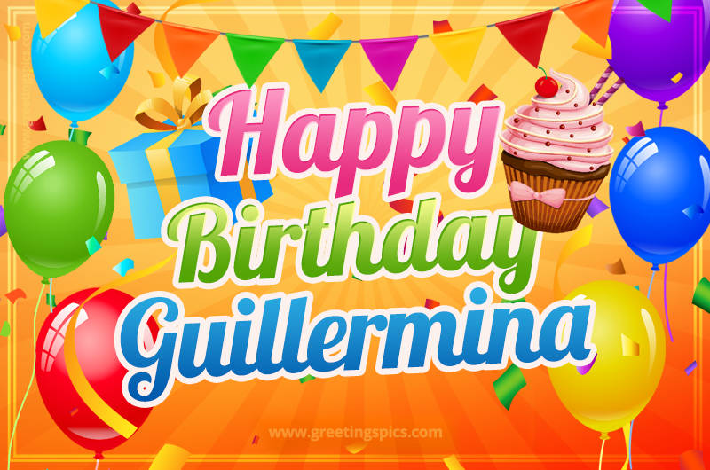 Happy Birthday Guillermina eCard with gift box and cupcake