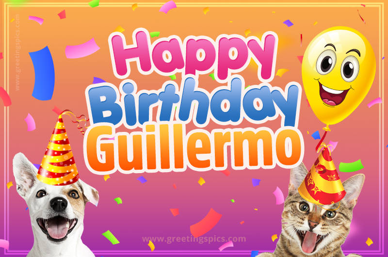 Happy Birthday Guillermo Funny Image with cat and dog