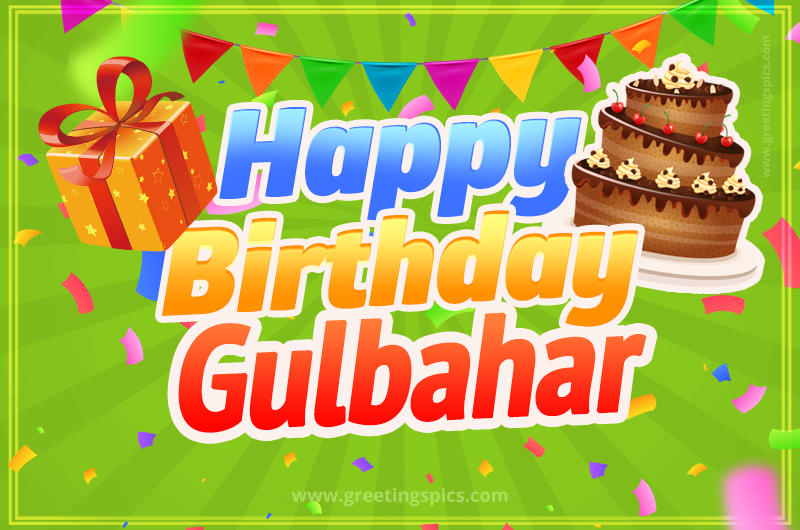 Happy Birthday Gulbahar picture with flags, chocolate cake and gift box