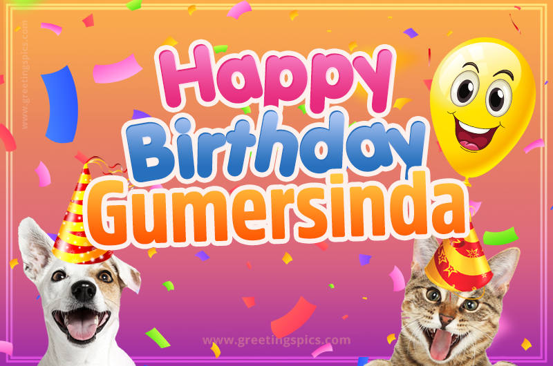 Happy Birthday Gumersinda Funny Image with cat and dog