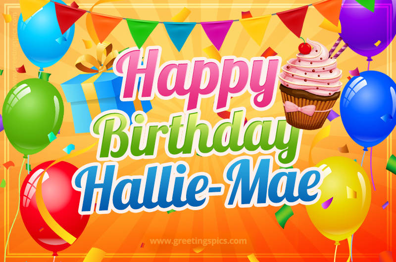 Happy Birthday Hallie-Mae eCard with gift box and cupcake