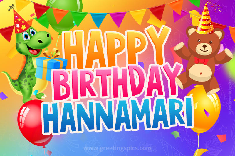 Happy Birthday Hannamari Image for a child with cute dinosaur and bear