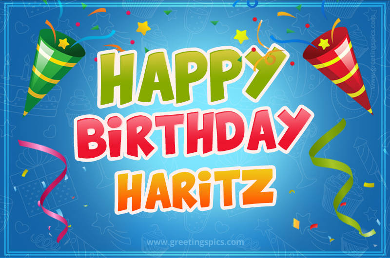 Happy Birthday Haritz picture with confetti and party poppers