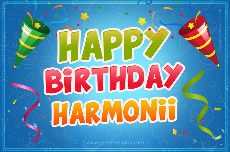 Happy Birthday Harmonii picture with confetti and party poppers