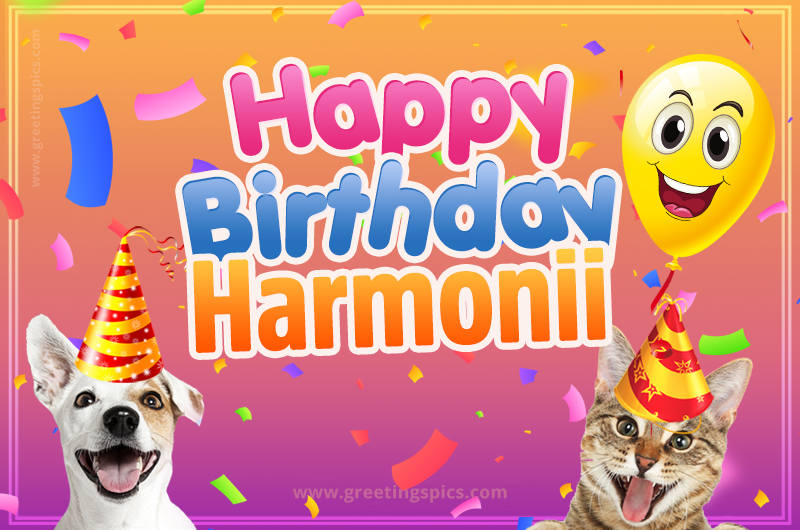 Happy Birthday Harmonii Funny Image with cat and dog