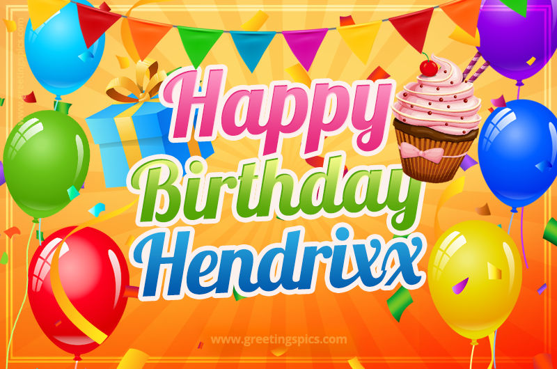 Happy Birthday Hendrixx eCard with gift box and cupcake