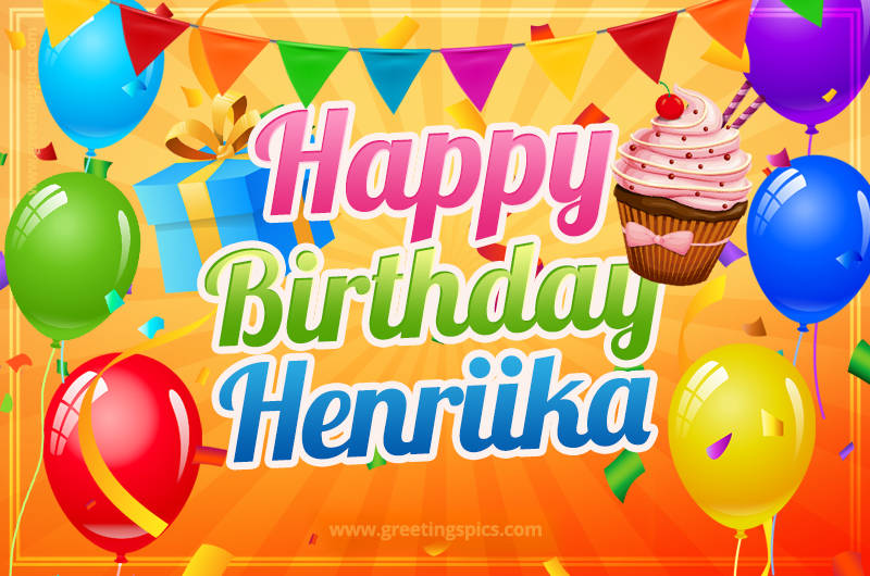 Happy Birthday Henriika eCard with gift box and cupcake