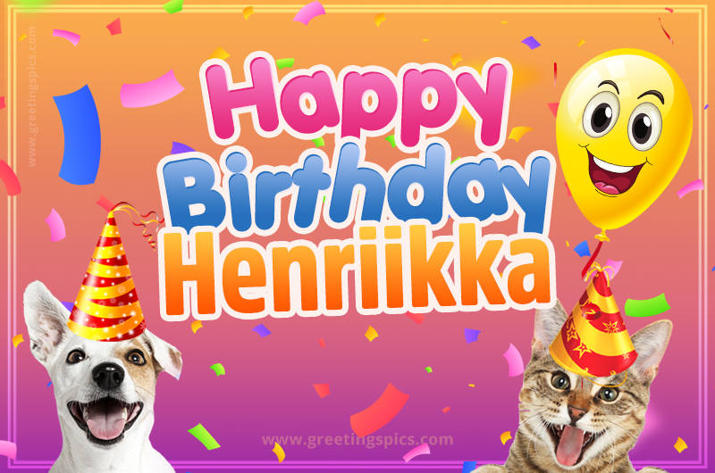 Happy Birthday Henriikka Funny Image with cat and dog