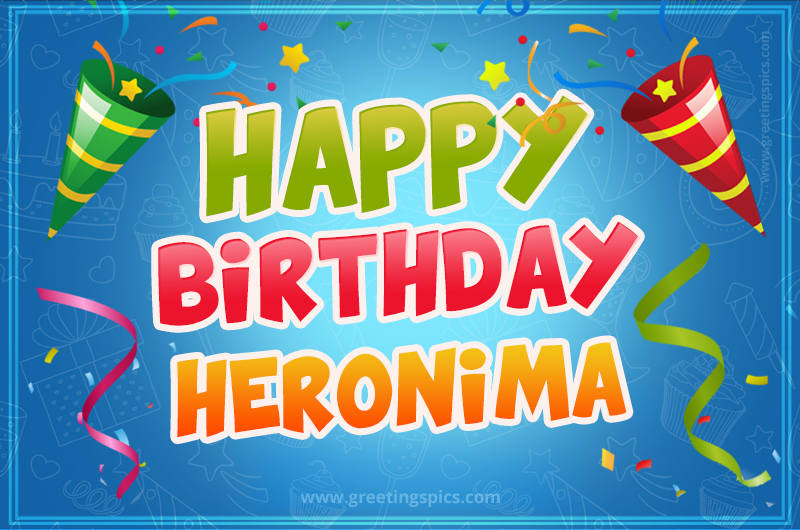 Happy Birthday Heronima picture with confetti and party poppers