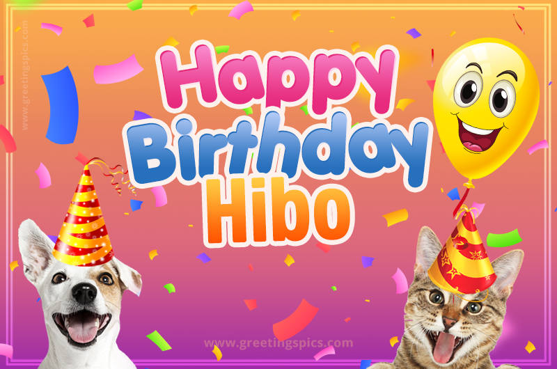 Happy Birthday Hibo Funny Image with cat and dog