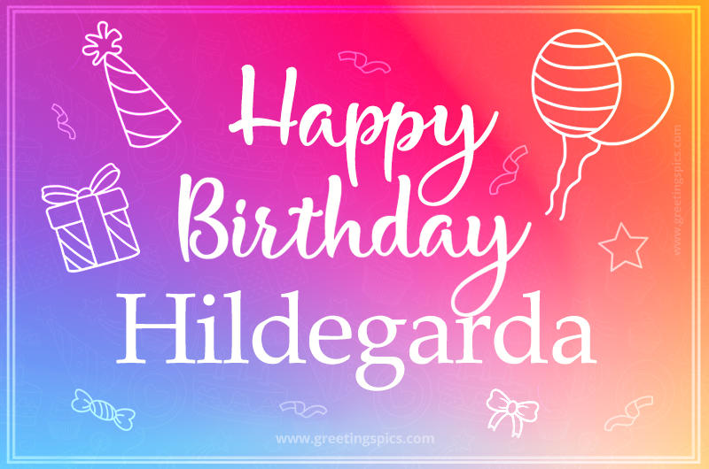 Colorful Happy Birthday Card For Hildegarda