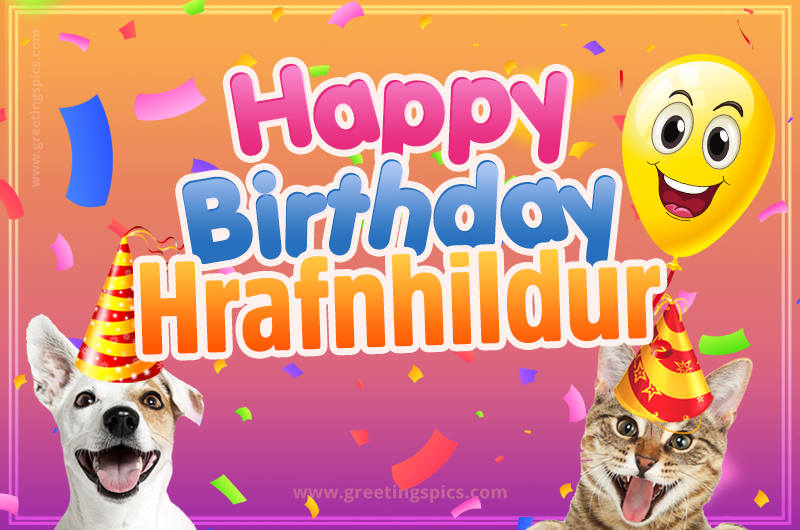 Happy Birthday Hrafnhildur Funny Image with cat and dog