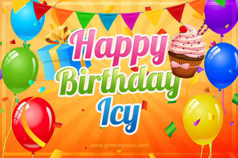 Happy Birthday Icy eCard with gift box and cupcake