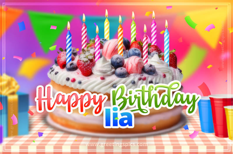 Happy Birthday Iia Colorful Image with fruit cake and candles