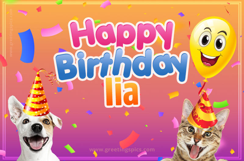 Happy Birthday Iia Funny Image with cat and dog