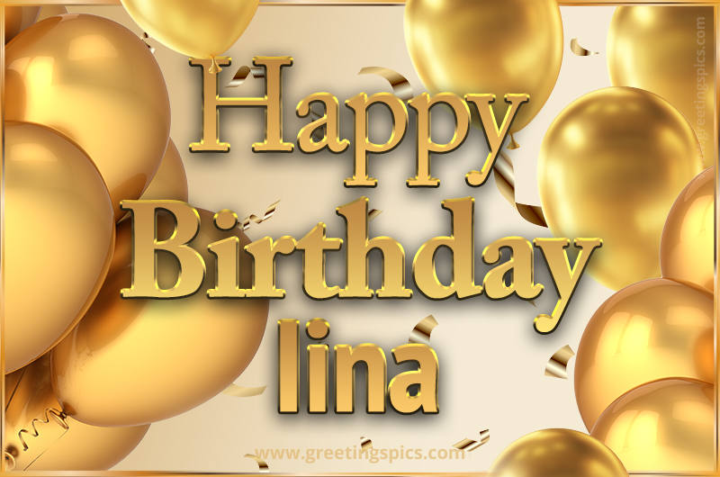 Happy Birthday Iina Card with golden confetti and balloons