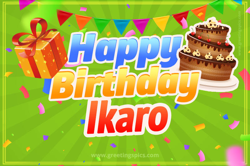 Happy Birthday Ikaro picture with flags, chocolate cake and gift box