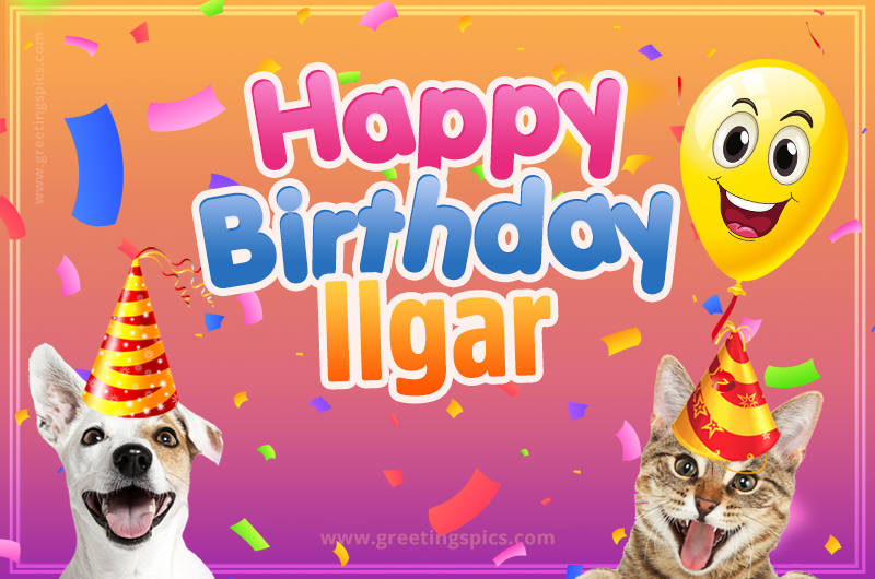 Happy Birthday Ilgar Funny Image with cat and dog