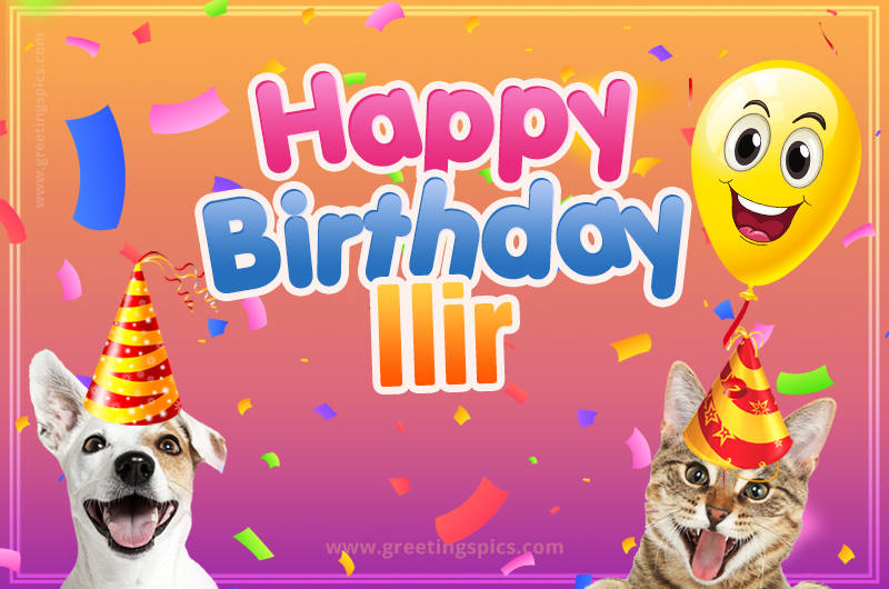 Happy Birthday Ilir Funny Image with cat and dog