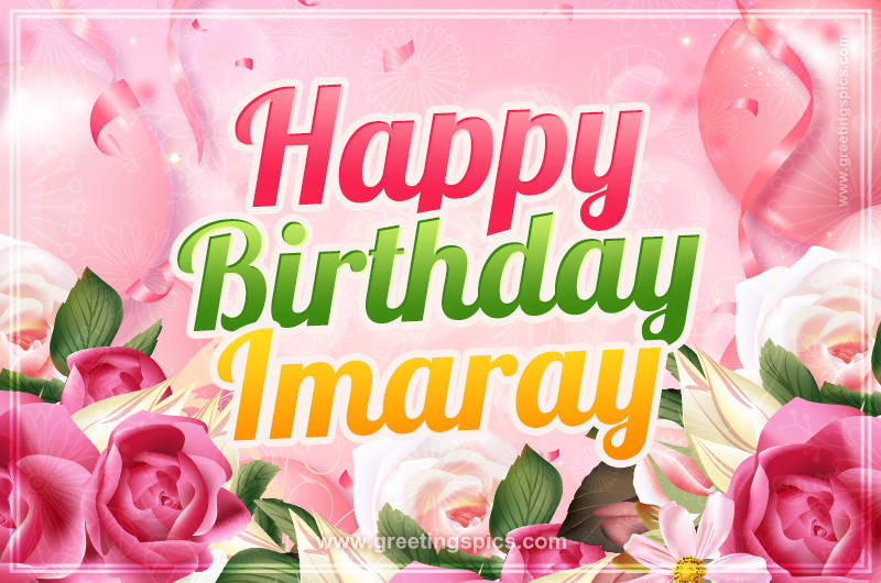 Image with gentle pink background and flowers Happy Birthday Imaray