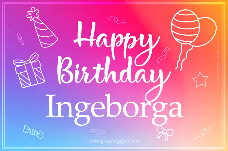 Colorful Happy Birthday Card For Ingeborga