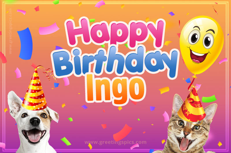 Happy Birthday Ingo Funny Image with cat and dog