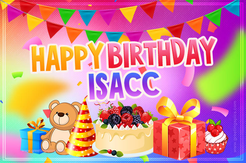 Bright card with Wishes for a Happy Birthday for Isacc